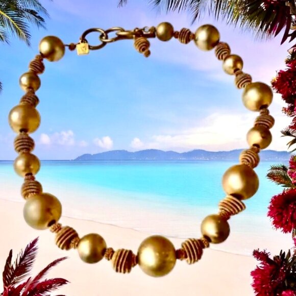 Anne Klein Vintage Gold Tone Beaded Necklace Toggle Clasp - Picture 3 of 9